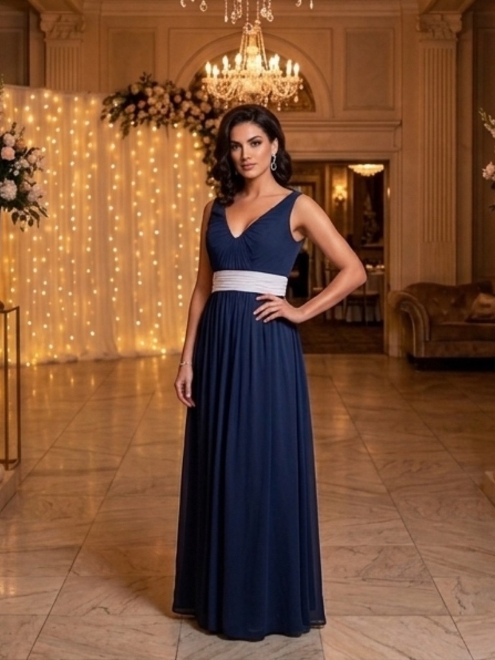 Bari Jay Navy Blue Floor Length Gown